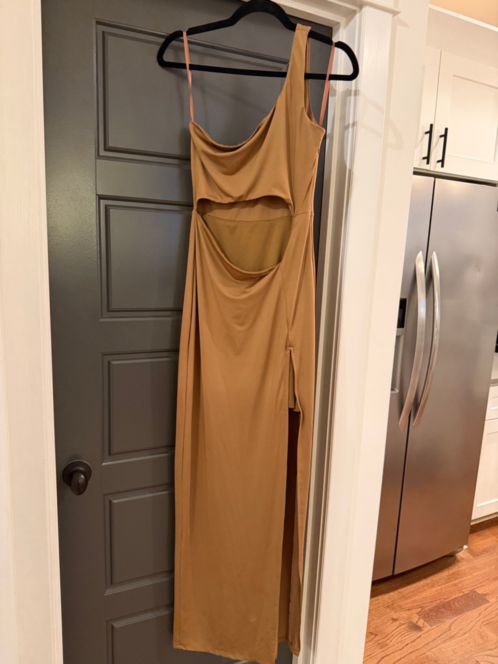 superdown One-Shoulder Cutout Maxi Dress in Camel